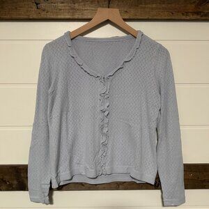 Vintage inspired Light Blue Pointelle Knit Ruffle Cardigan | Size S